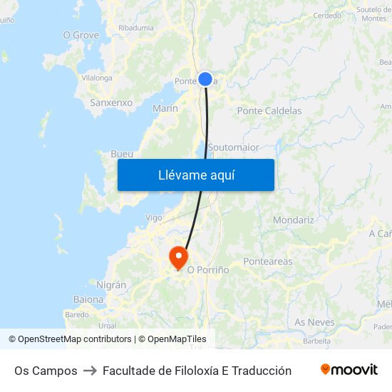 Os Campos to Facultade de Filoloxía E Traducción map