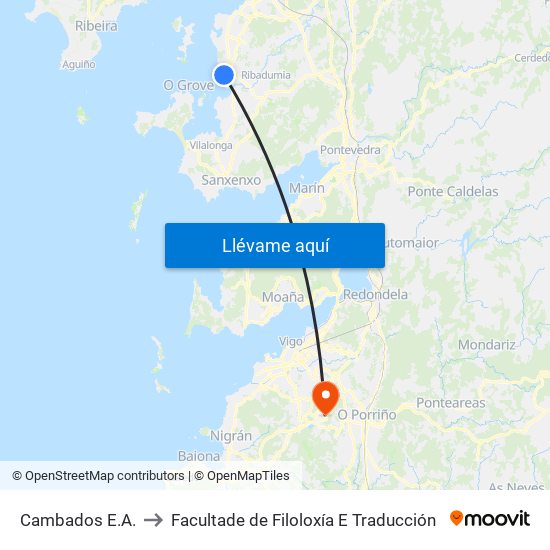 Cambados E.A. to Facultade de Filoloxía E Traducción map