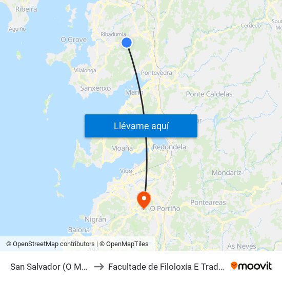 San Salvador (O Marco) to Facultade de Filoloxía E Traducción map