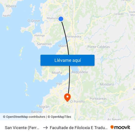 San Vicente (Ferreiro) to Facultade de Filoloxía E Traducción map