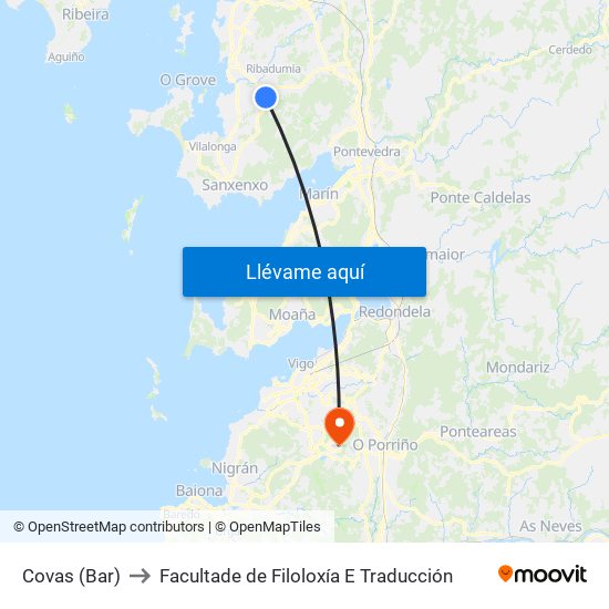 Covas (Bar) to Facultade de Filoloxía E Traducción map