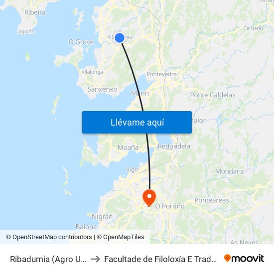 Ribadumia (Agro Umia) to Facultade de Filoloxía E Traducción map