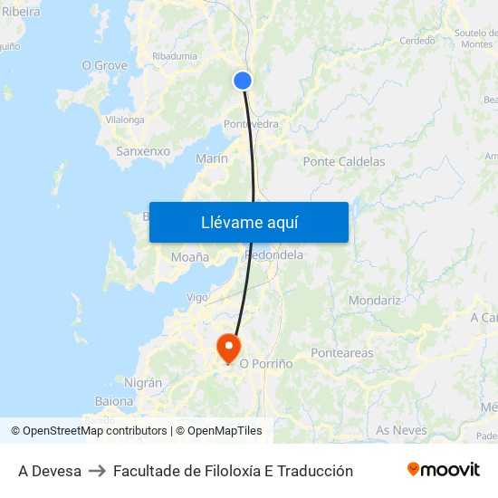 A Devesa to Facultade de Filoloxía E Traducción map