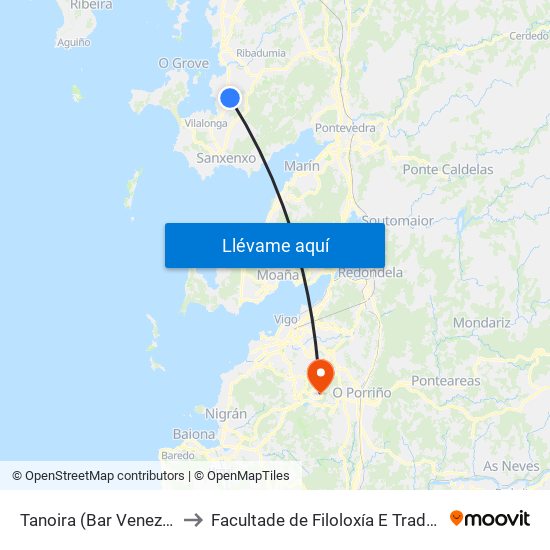 Tanoira (Bar Venezuela) to Facultade de Filoloxía E Traducción map