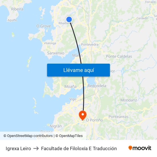 Igrexa Leiro to Facultade de Filoloxía E Traducción map