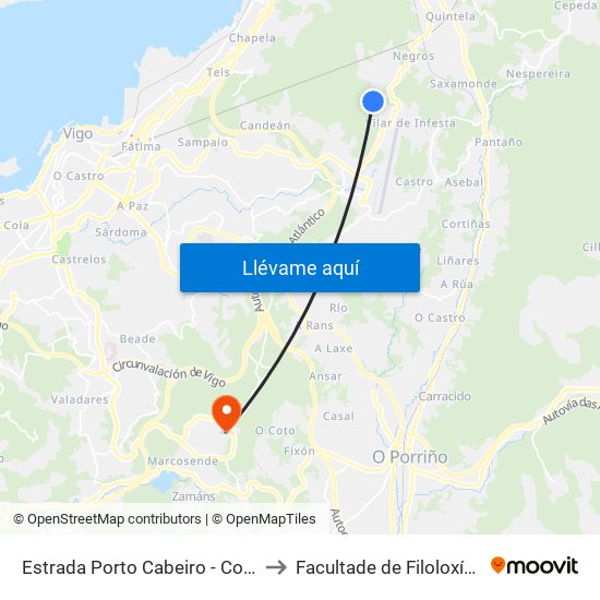 Estrada Porto Cabeiro - Colexio (Redondela) to Facultade de Filoloxía E Traducción map