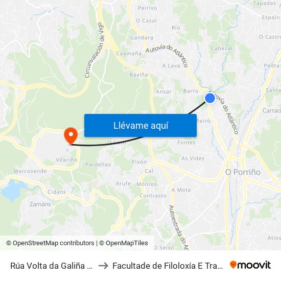 Rúa Volta da Galiña (Mos) to Facultade de Filoloxía E Traducción map