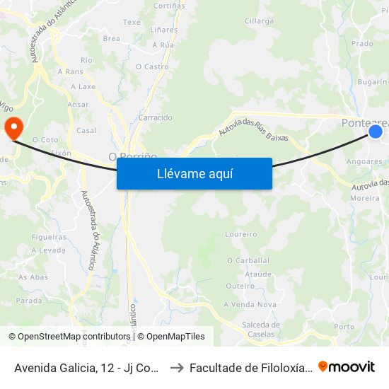 Avenida Galicia, 12 - Jj Copas (Ponteareas) to Facultade de Filoloxía E Traducción map