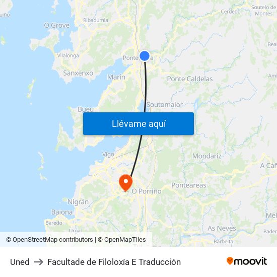 Uned to Facultade de Filoloxía E Traducción map
