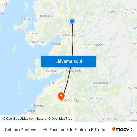 Gabián (Pontevedra) to Facultade de Filoloxía E Traducción map