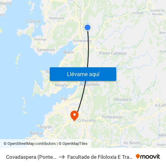 Covadaspera (Pontevedra) to Facultade de Filoloxía E Traducción map