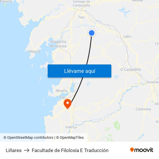 Liñares to Facultade de Filoloxía E Traducción map