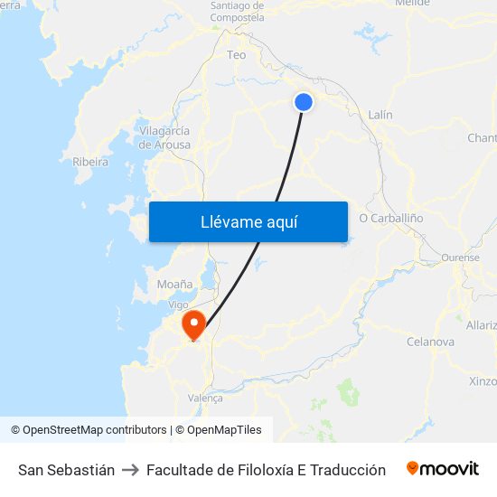 San Sebastián to Facultade de Filoloxía E Traducción map