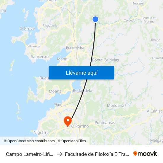 Campo Lameiro-Liñariños to Facultade de Filoloxía E Traducción map