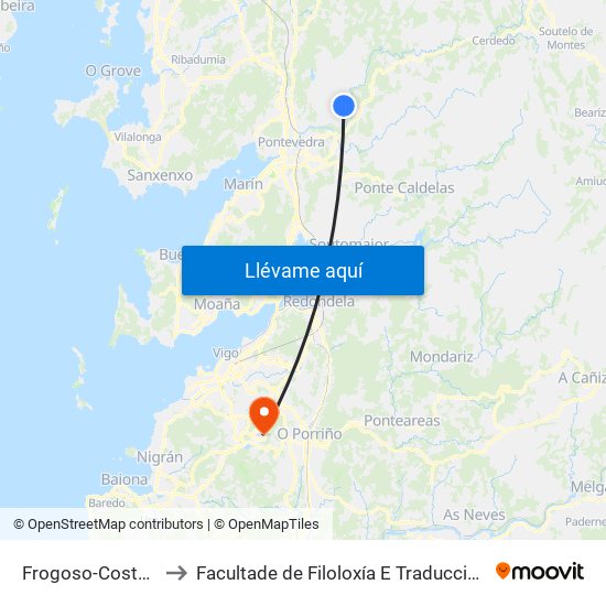 Frogoso-Costas to Facultade de Filoloxía E Traducción map