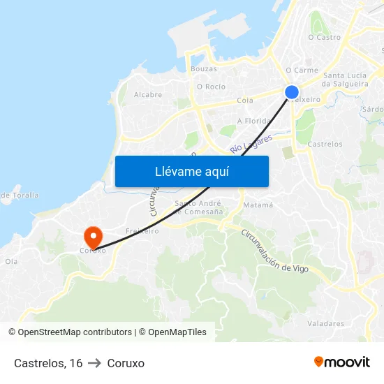 Castrelos, 16 to Coruxo map