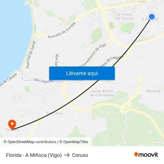Florida - A Miñoca (Vigo) to Coruxo map