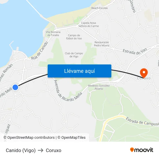 Canido (Vigo) to Coruxo map