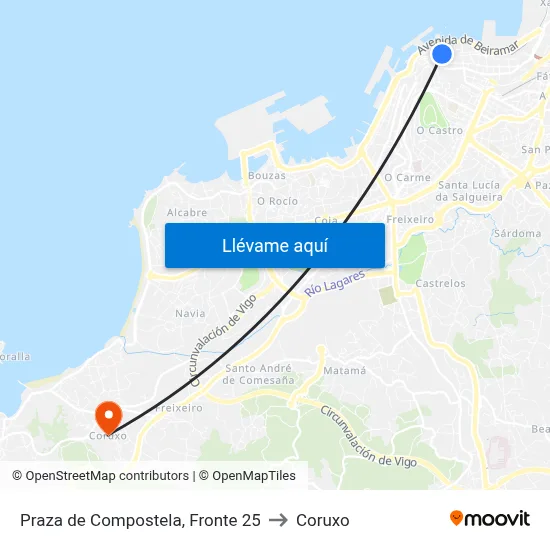 Praza de Compostela, Fronte 25 to Coruxo map