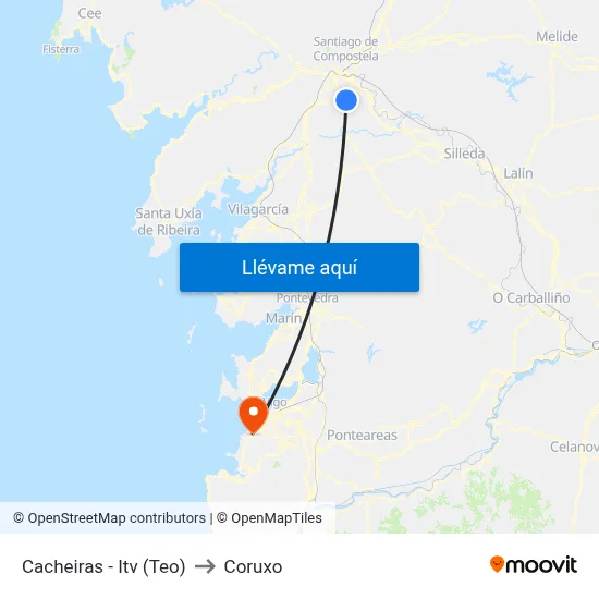 Cacheiras - Itv (Teo) to Coruxo map