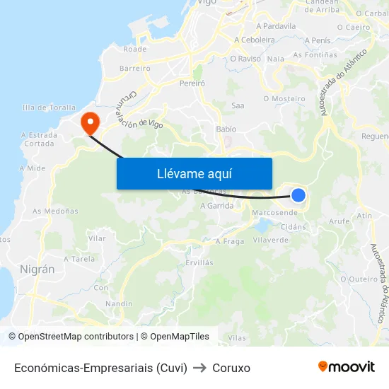Económicas-Empresariais (Cuvi) to Coruxo map