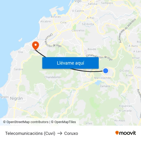 Telecomunicacións (Cuvi) to Coruxo map