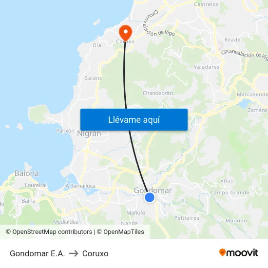 Gondomar E.A. to Coruxo map