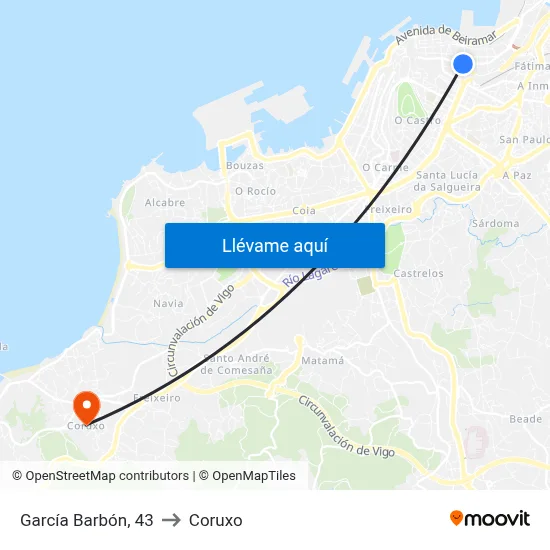 García Barbón, 43 to Coruxo map