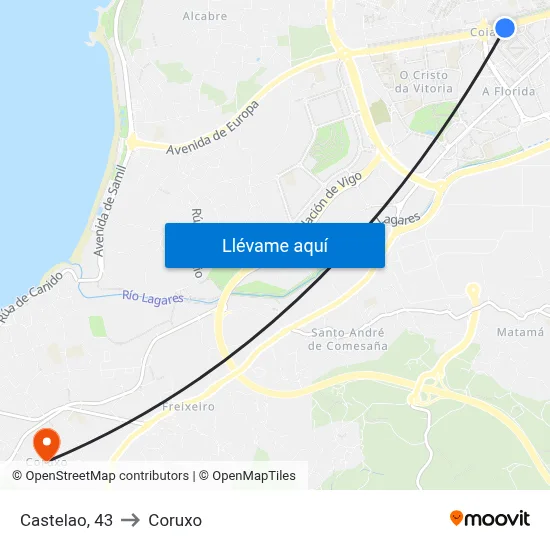 Castelao, 43 to Coruxo map