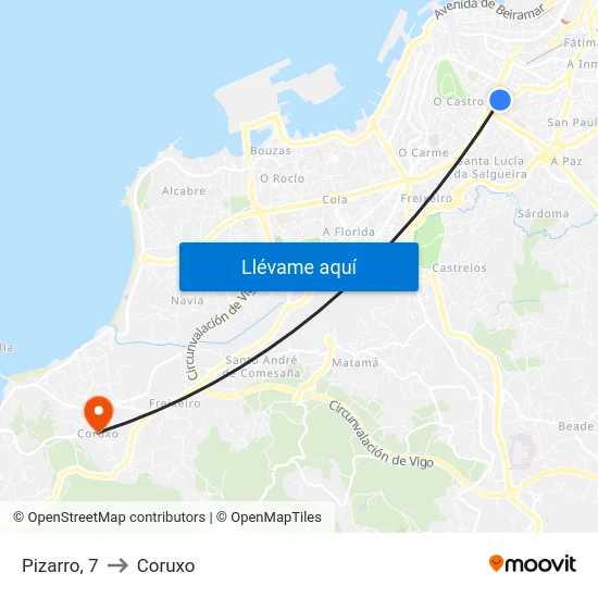 Pizarro, 7 to Coruxo map