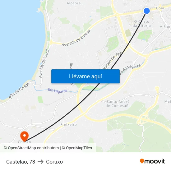 Castelao, 73 to Coruxo map