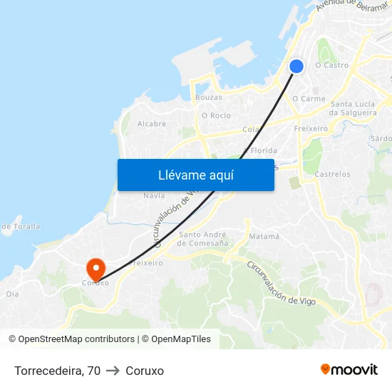Torrecedeira, 70 to Coruxo map