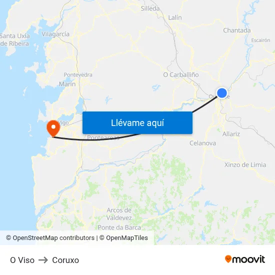 O Viso to Coruxo map
