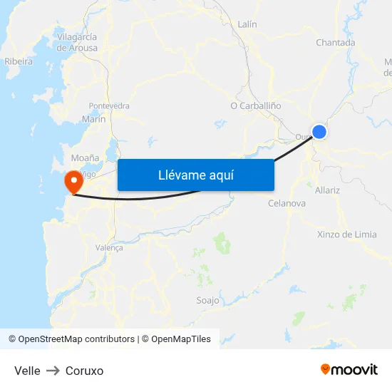 Velle to Coruxo map