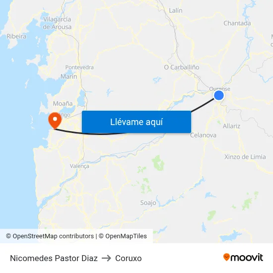 Nicomedes Pastor Diaz to Coruxo map