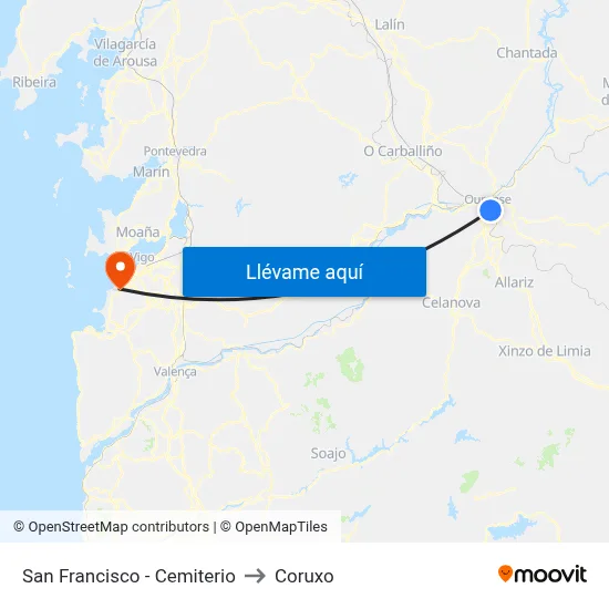 San Francisco - Cemiterio to Coruxo map