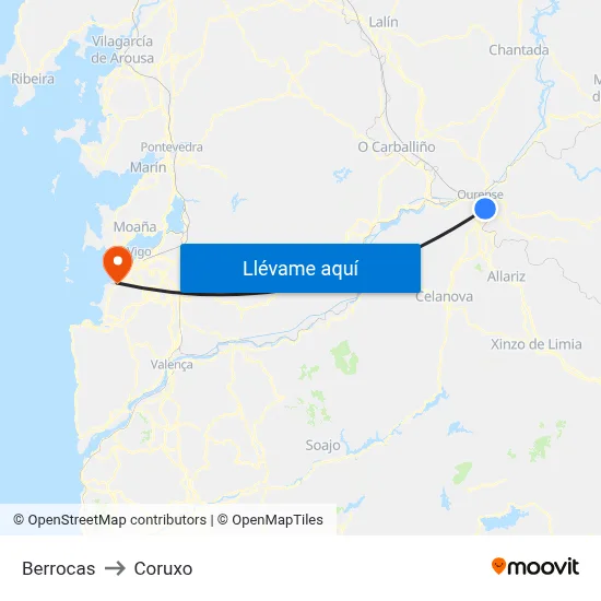 Berrocas to Coruxo map