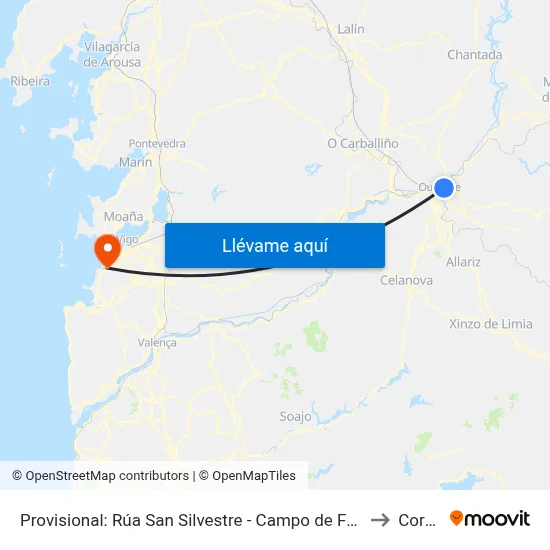 Provisional: Rúa San Silvestre - Campo de Fútbol de Oira to Coruxo map