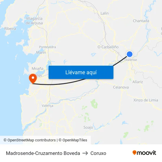 Madrosende-Cruzamento Boveda to Coruxo map