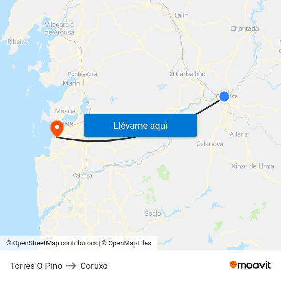Torres O Pino to Coruxo map