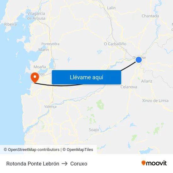 Rotonda Ponte Lebrón to Coruxo map