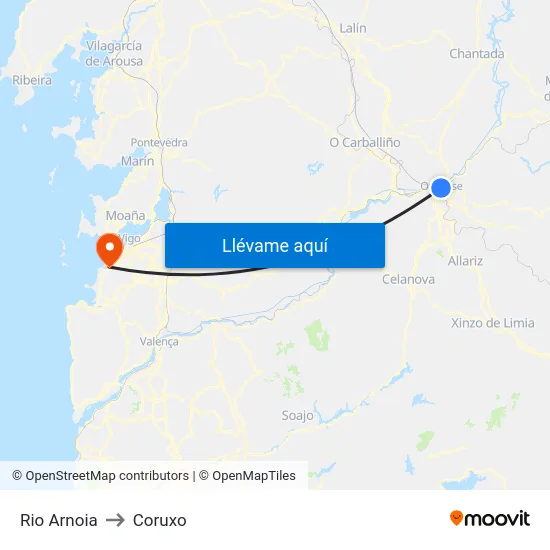 Rio Arnoia to Coruxo map