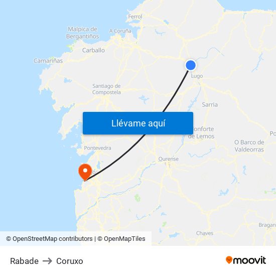 Rabade to Coruxo map