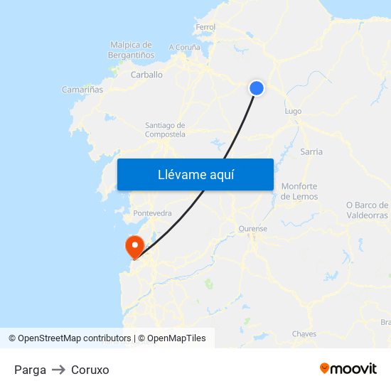 Parga to Coruxo map