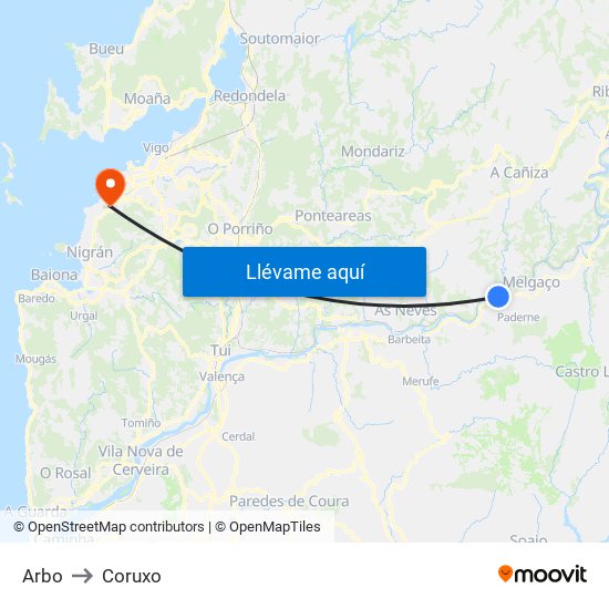 Arbo to Coruxo map