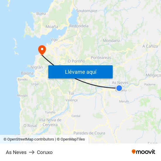 As Neves to Coruxo map