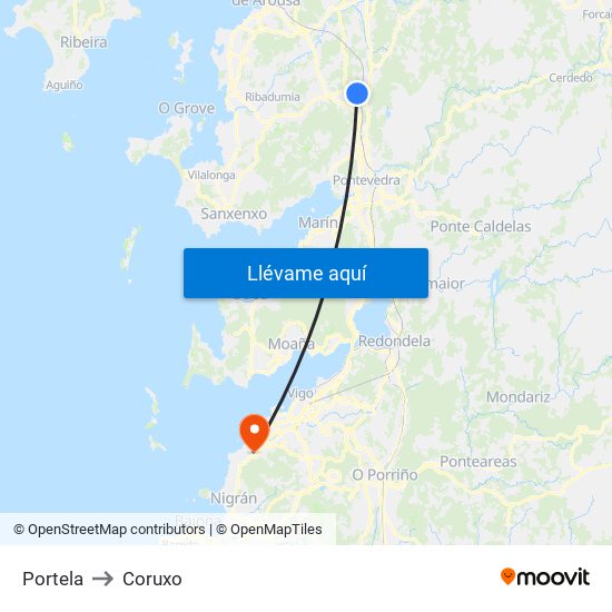 Portela to Coruxo map