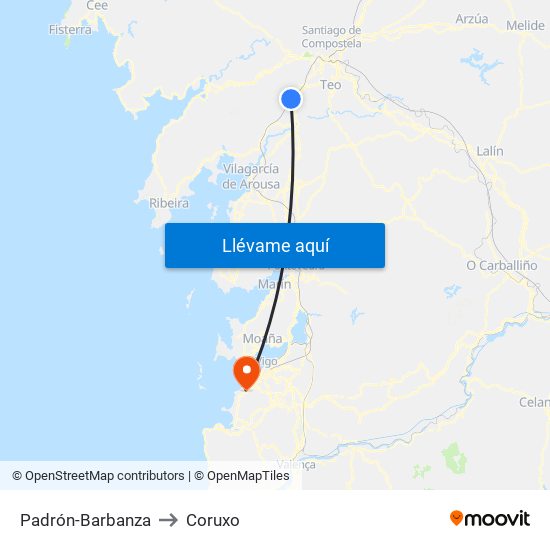 Padrón-Barbanza to Coruxo map