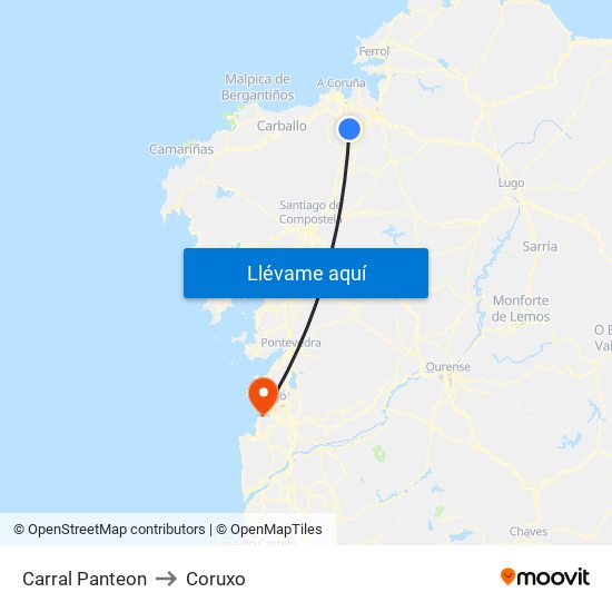 Carral Panteon to Coruxo map