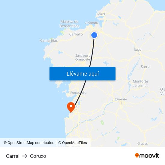 Carral to Coruxo map